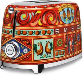Prajitor de paine SMEG Dolce & Gabbana Sicily is my Love! TSF01DGEU, 950 W, 2 felii, 6 trepte, Tava pentru firimituri, Cablu integrat, Otel inoxidabil, Multicolor