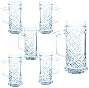 Set 6 halbe din sticla cu model in relief, Cesiro, 400 ml