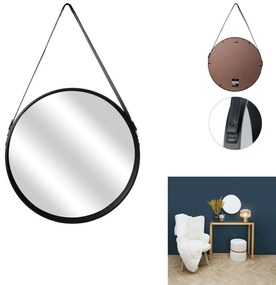 OFERTA Oglinda rotunda neagra cu maner din piele NAHAD Ø50 cm clasa II