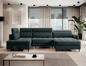 Colțar verde extensibil/cu spațiu de depozitare cu tapițerie din catifea (cu colț pe partea stângă/în formă de "U") Berrto – ELTAP