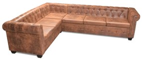 243618 vidaXL Canapea colțar Chesterfield, 6 locuri, piele artificială, maro