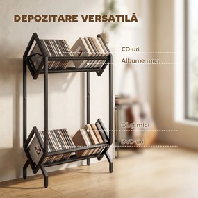 HOMCOM Organizator CD-uri pentru 50 CD-uri, Organizator Viniluri 2 Niveluri din Metal pentru DVD-uri, Cărți, Albume, Negru | Aosom Romania