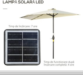 Outsunny Umbrelă Semicirculară cu 20 Lumini LED, Panou Solar, Manivelă si Tijă în 2 Secțiuni, 270x135x240cm, Bej | Aosom Romania