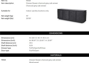 Comoda design LUX Bowen, furnir stejar gri carbune