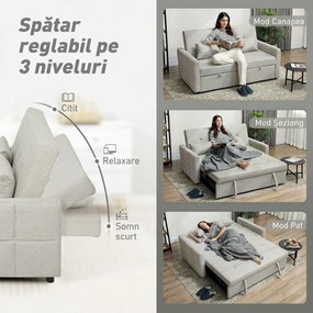 HOMCOM Canapea Pat cu Design Extensibil Clic Clac pentru 2 Locuri - Gri Deschis | Aosom Romania