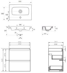 Cersanit S801-229-DSM - Dulap suspendat pentru baie cu lavoar MODUO SLIM, alb
