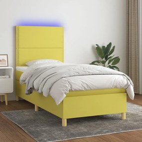3135316 vidaXL Pat cu arcuri, saltea și LED, verde, 80x200 cm, textil