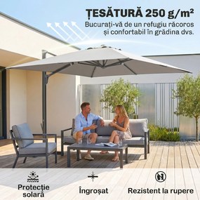 Outsunny Umbrelă Suspendată 3.6x3 m Rotativă și Inclinabilă Gri Deschis | Aosom Romania