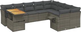 vidaXL Set mobilier de grădină cu perne, 10 piese, gri, poliratan