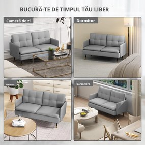 HOMCOM Canapea cu 2 Locuri din Material Textil cu Perne Capitonate, Canapea Modernă cu 2 Locuri cu Picioare din Oțel 139x68x80cm, Gri | Aosom Romania