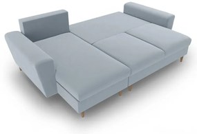 Colțar albastru deschis extensibil, cu spațiu de depozitare cu tapițerie din catifea Kyoto – Cosmopolitan Design