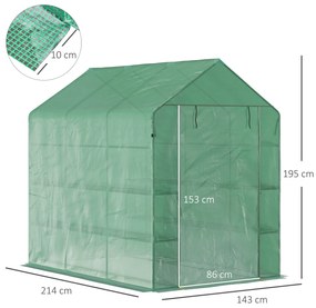 Outsunny Sera de Gradina cu 2 Rafturi pentru plante, legume, fructe din PE si Otel, 214x143x195cm - Verde | Aosom Ro