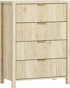HOMCOM Comodă pentru Dormitor cu 4 Sertare Canelate, Comodă din Lemn cu Mânere Aurii, pentru Sufragerie, Sala de Mese și Hol, 70x38x93 cm, Lemn Natural | Aosom Romania