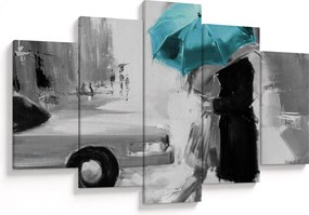 Tablou - Cuplu în dragoste cu umbrelă, albastru (150x105 cm)