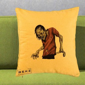Perna Decorativa Halloween Zombie Infricosator, 40x40 cm, Galben, Husa Detasabila, Perna Inclusa, BEKZ®