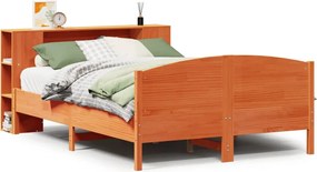 vidaXL Pat cu bibliotecă fără saltea maro 160x200 cm lemn masiv de pin