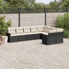 3226301 vidaXL Set mobilier de grădină cu perne, 9 piese, negru, poliratan