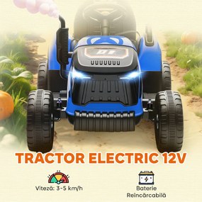 AIYAPLAY 2 în 1 Tractor Electric pentru Copii 3-8 Ani cu Remorcă Detașabilă, Telecomandă, Muzică, Lumini, Albastru | Aosom Romania