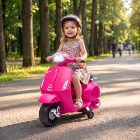 AIYAPLAY Motocicletă electrică copii Vespa 6V cu roți de sprijin, far, claxon pentru 2-6 ani 71 x 37 x 52 cm Roz | Aosom Romania