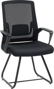 HOMCOM Scaun de Birou Fără Roți Ergonomic cu Brațe pentru Sala de Așteptare, Negru | Aosom Romania