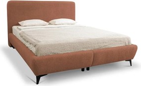 Pat matrimonial teracotă tapițat cu spațiu de depozitare cu somieră 180x200 cm Makapu – Makamii