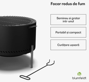 Blumfeldt Focar Ignite Pure, fum redus, grătar pentru grătar, oțel inoxidabil, portabil, capac pentru ploaie, mânere de transport