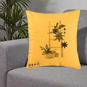 Perna Decorativa Scara Scandinavica cu Stele, 40x40 cm, Galben, Husa Detasabila, Perna Inclusa, BEKZ®