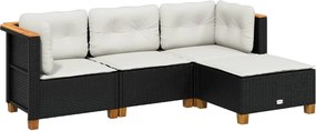 vidaXL Set mobilier de grădină cu perne, 4 piese, negru, poliratan