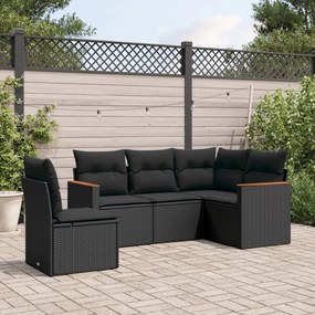 3225971 vidaXL Set mobilier de grădină cu perne, 5 piese, negru, poliratan