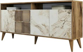 Comoda Milan, alb cu efect de marmura/nuc, PAL melaminat, 160x35x78 cm