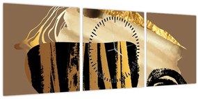 Tablou - Abstracție maro auriu N⁰2 (cu ceas) (90x30 cm)