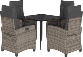 vidaXL Set mobilier de grădină cu perne, 5 piese, gri, poliratan