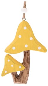 Set 3 decorațiuni suspendate din lemn Dakls Mushroom, galben