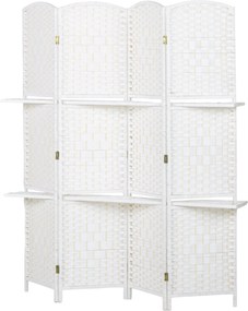 HOMCOM Paravan separator de cameră 4 panouri 160 x170 cm cu 2 rafturi, pliabil, din lemn | Aosom Romania