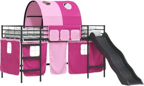 vidaXL Cadru de pat supraetajat pentru copii Negru și roz 107 x 200 cm