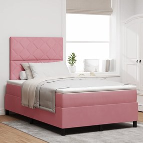 vidaXL Pat box spring cu saltea &amp; LED, roz, 120x190 cm catifea