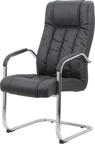 Scaun vizitator negru OFF 8115 din piele ecologică și cadru cromat tip sanie