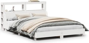 vidaXL Cadru de pat fără saltea, alb, 140x190 cm, lemn masiv de pin