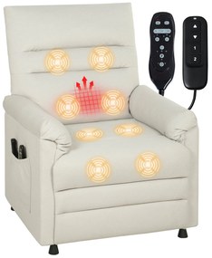 HOMCOM Fotoliu relax electric masaj și încălzire, fotoliu inclinabil, suport pentru picioare, motor silențios, 82x99x106cm, crem | Aosom Romania