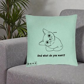 Perna Decorativa And What Do You Want Cat, 40x40 cm, Verde Menta, Husa Detasabila, Perna Inclusa, BEKZ®