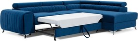 Colțar albastru extensibil/cu spațiu de depozitare cu tapițerie din catifea (cu colț pe partea dreaptă/în formă de ”L”) Laurence – ELTAP