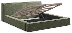 Pat dublu tapițat verde cu spațiu de depozitare cu grilă 180x200 cm Noho - Makamii