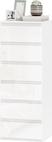 HOMCOM Comodă 6 sertare cu luciu înalt, mobilier de depozitare îngust fără mânere, 40 x 35 x 109 cm, alb | Aosom Romania
