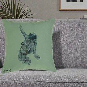 Perna Decorativa Astronaut Acuarela Zbor, 40x40 cm, Verde, Husa Detasabila, Perna Inclusa, BEKZ®