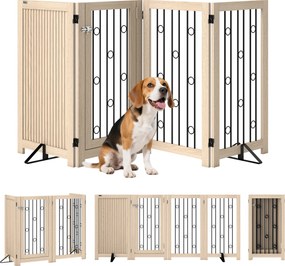 PawHut Poartă pentru animale independentă, poartă pentru câini cu ușă, 4 panouri, pentru hol, scară, tocul ușii, MDF, oțel | Aosom Romania