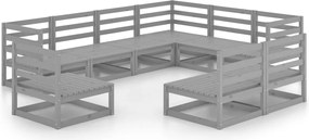 vidaXL Set mobilier de grădină, 9 piese, gri, lemn masiv de pin