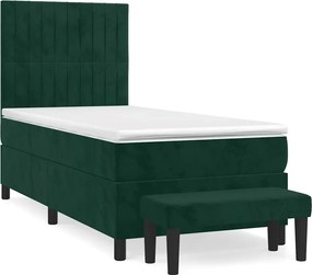 vidaXL Pat box spring cu saltea, verde închis, 90x200 cm, catifea