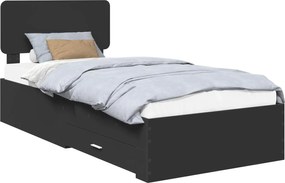 vidaXL Cadru de pat cu headboard Negru 75 x 190 cm Lemn compozit