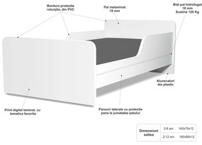 Pat copii Printese  2-8 ani cu saltea inclusa