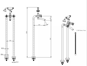 Baterie cada freestanding FDesign Lacrima, furtun si para incluse, bronz - FDSFD1-LRA-11F-66